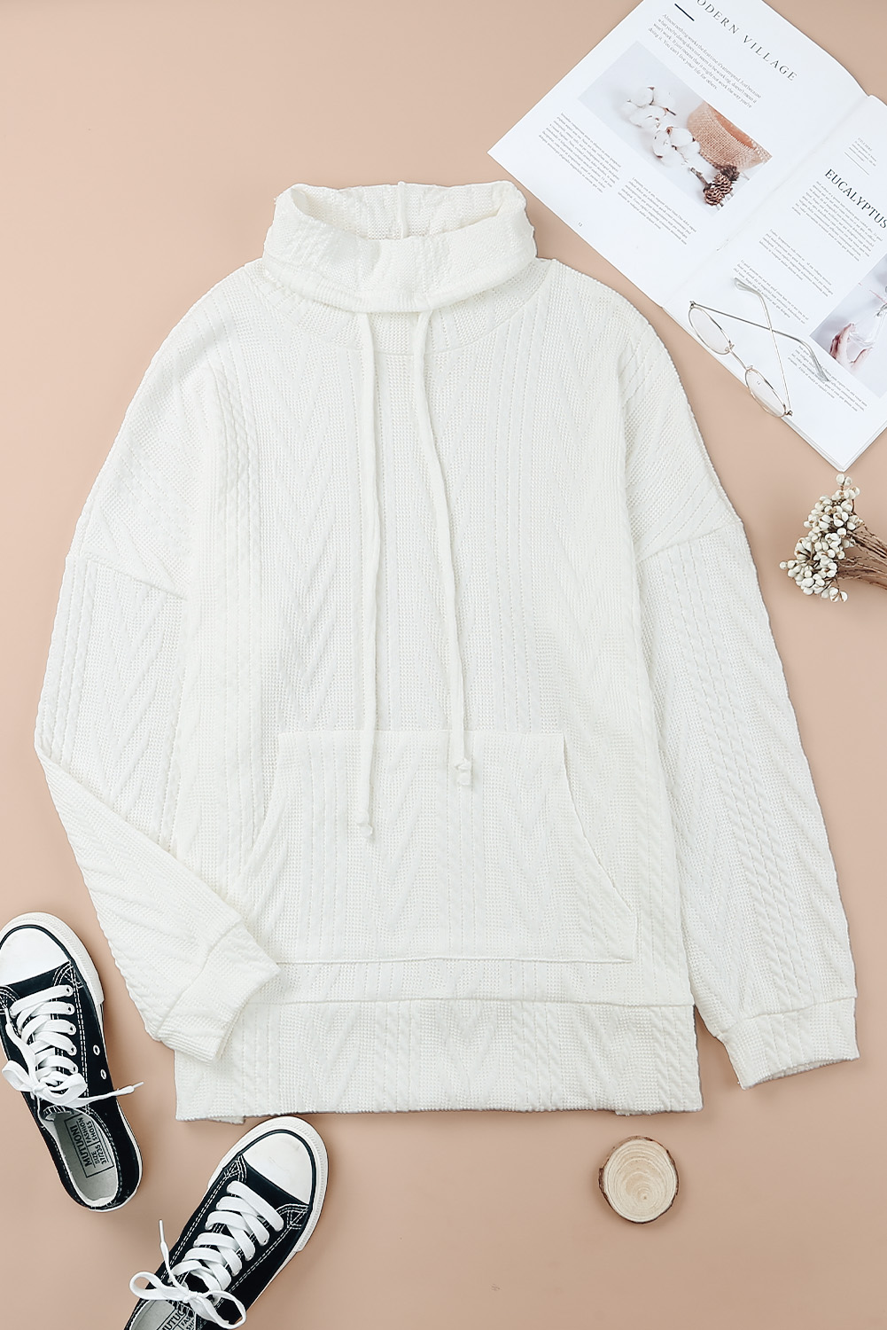 White Cowl Neck Textured Sweatshirt - Image 8