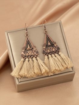Brown Boho Triangle Metal Tasseled Earrings