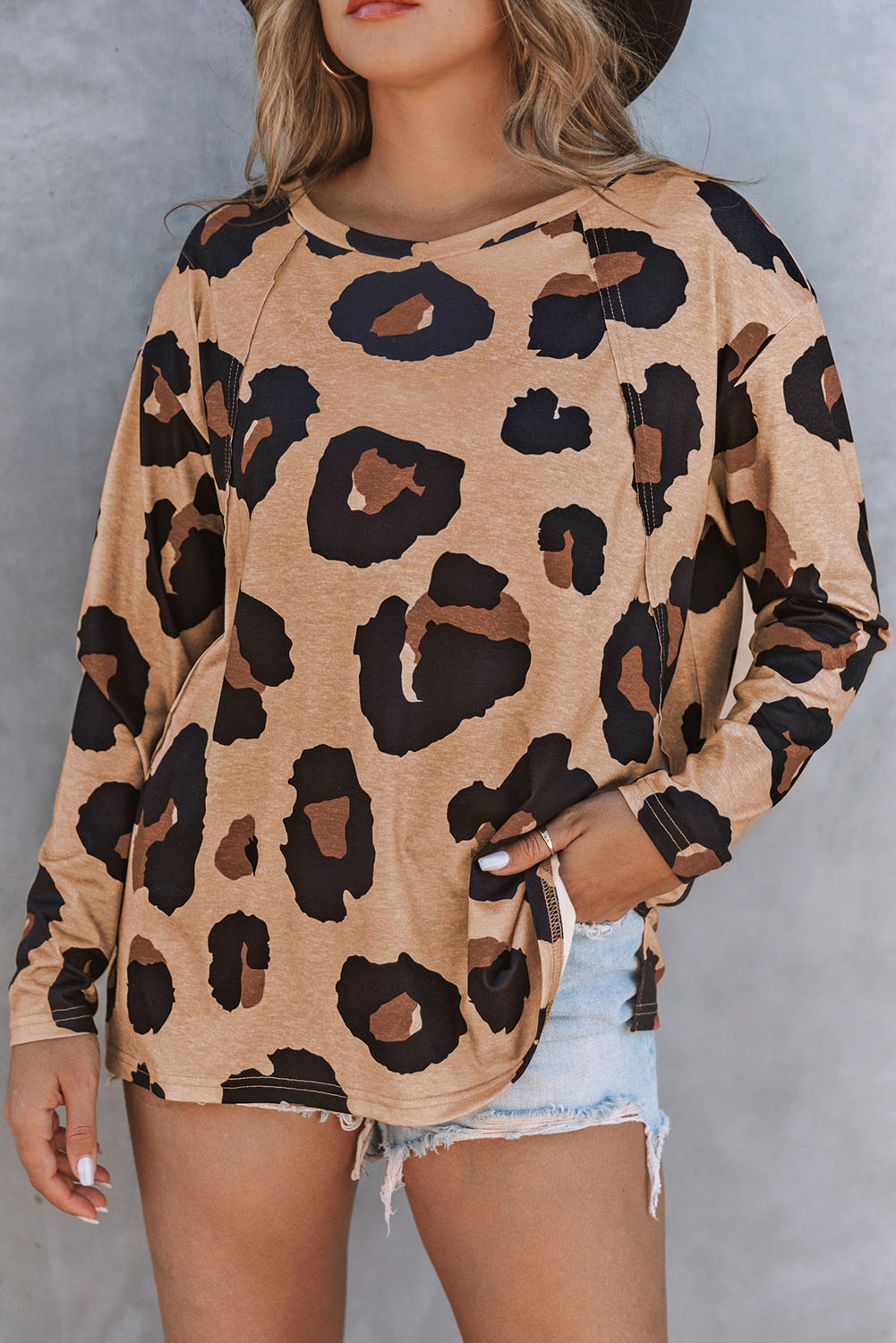 Leopard Print Long Sleeve Loose Top - Image 4