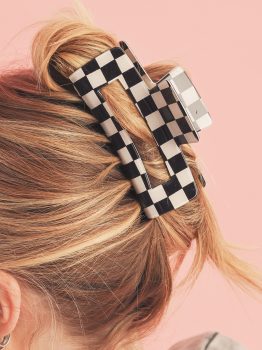 Black Checkered Print Hollow Out Hair Clip