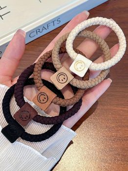 Chestnut 5pcs Smile Face Decor Braided Hair Ties