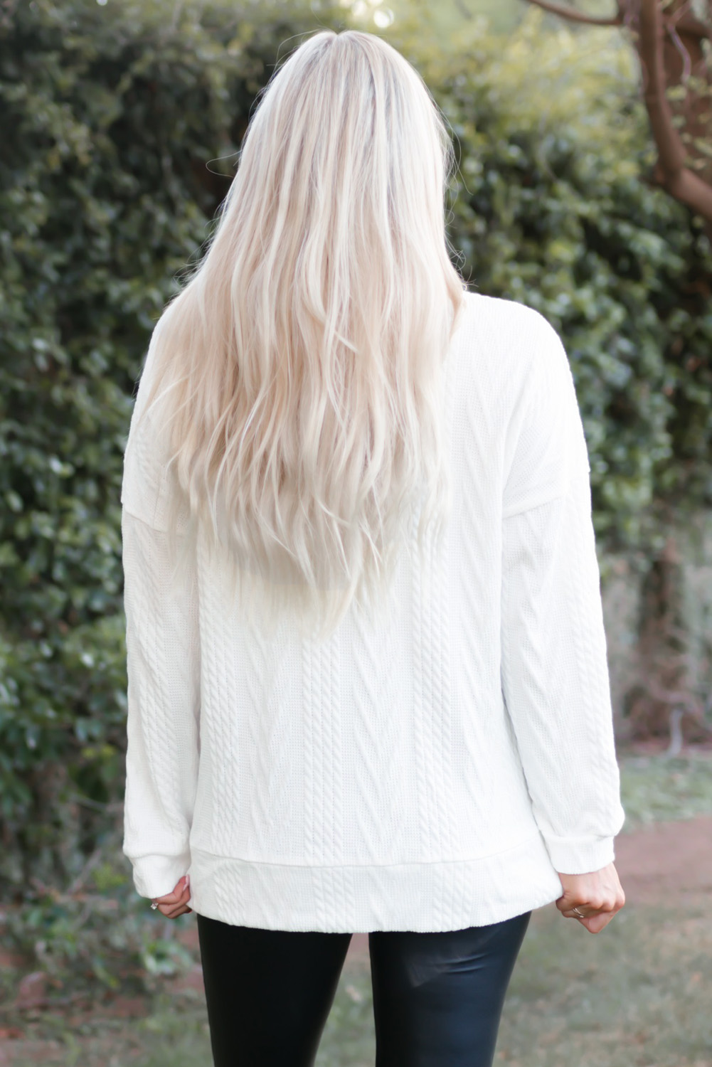 White Cowl Neck Textured Sweatshirt - Image 2
