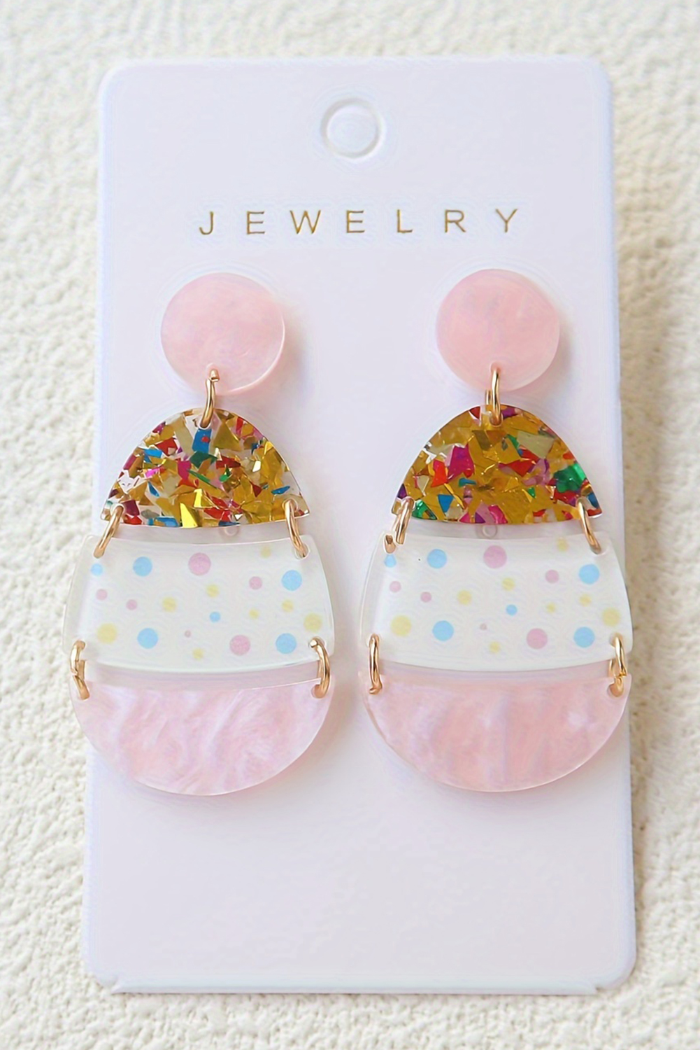 Pink Cute Printed Easter Egg Shape Drop Earrings - Image 5