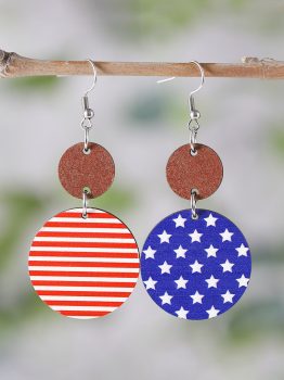Dark Blue 4th of July Wooden Flag Earrings