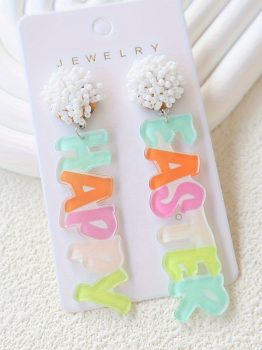 Pink Colorful HAPPY EASTER Drop Earrings