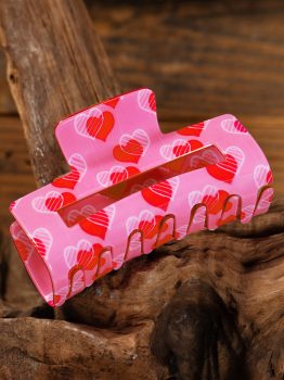Pink Double Heart Printed Valentines Fashion Hair Claw