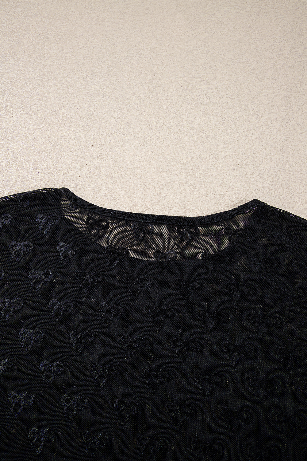 Black Mesh Bow Pattern Long Sleeve Top - Image 8