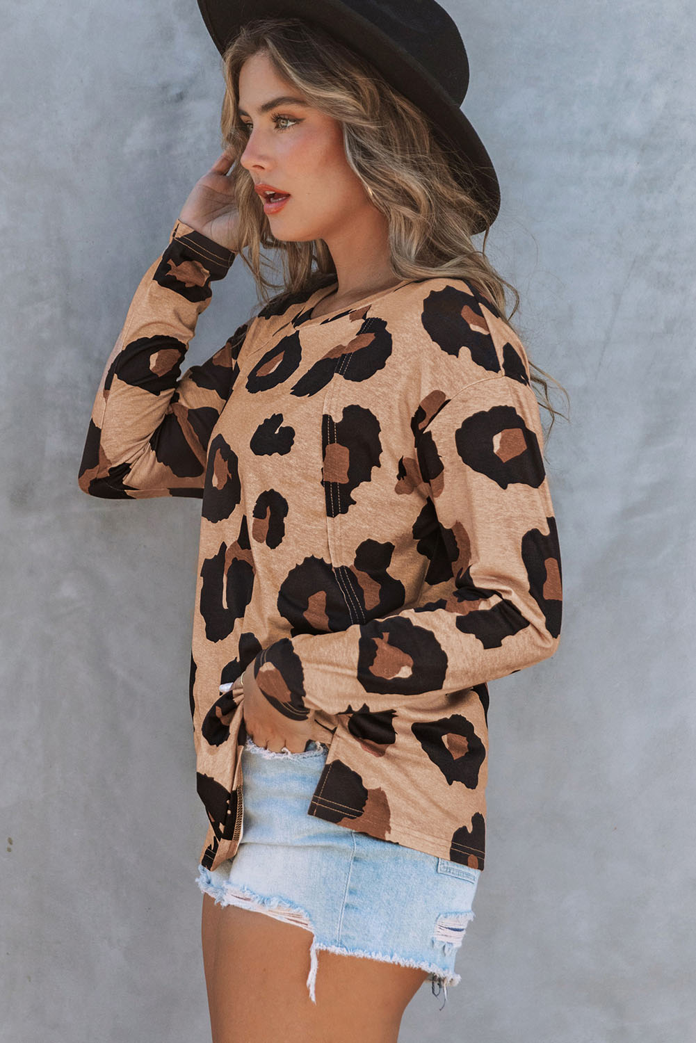Leopard Print Long Sleeve Loose Top - Image 3