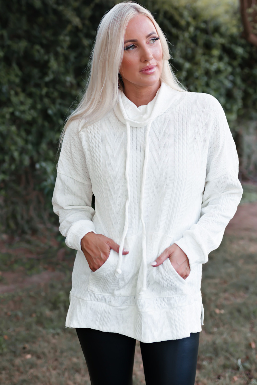 White Cowl Neck Textured Sweatshirt - Image 6