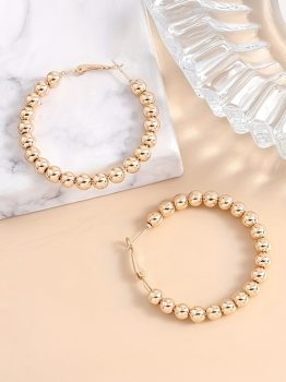 Gold Plated Beads Alloy Hoop Earrings