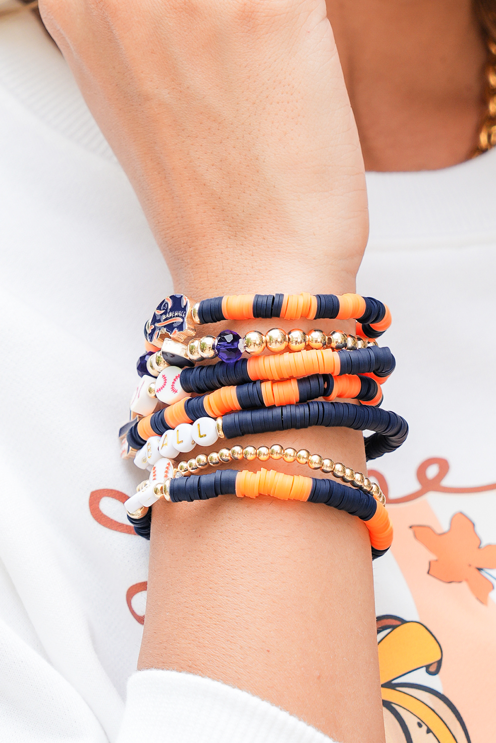 Russet Orange 7pcs Game Day Football Stackable Bracelet Set - Image 6