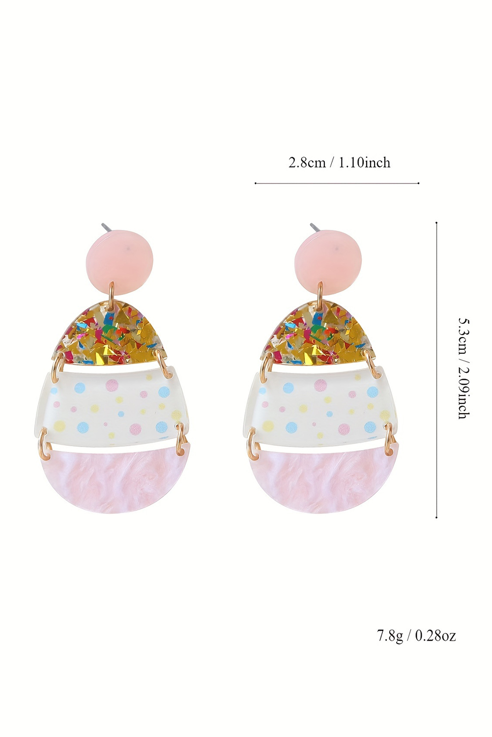 Pink Cute Printed Easter Egg Shape Drop Earrings - Image 7
