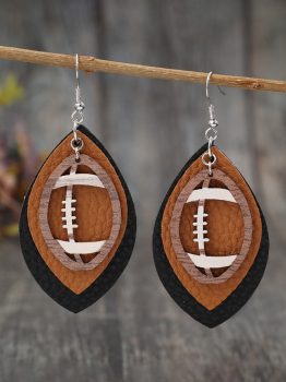 Chestnut Rugby Football Shape PU Leather Drop Earrings