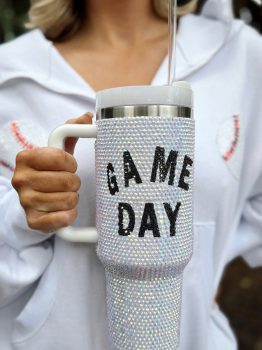 White GAME DAY Rhinestone Handle Large Tumbler 40oz