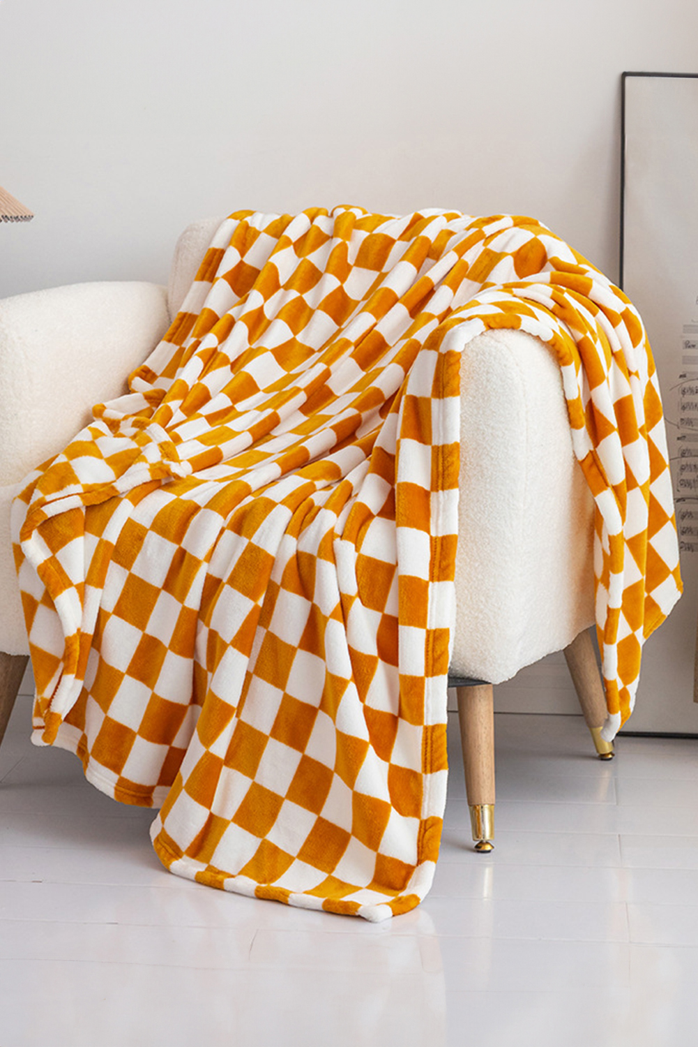 Yellow Checkerboard Printed Soft Throw Blanket 120*200cm - Image 2