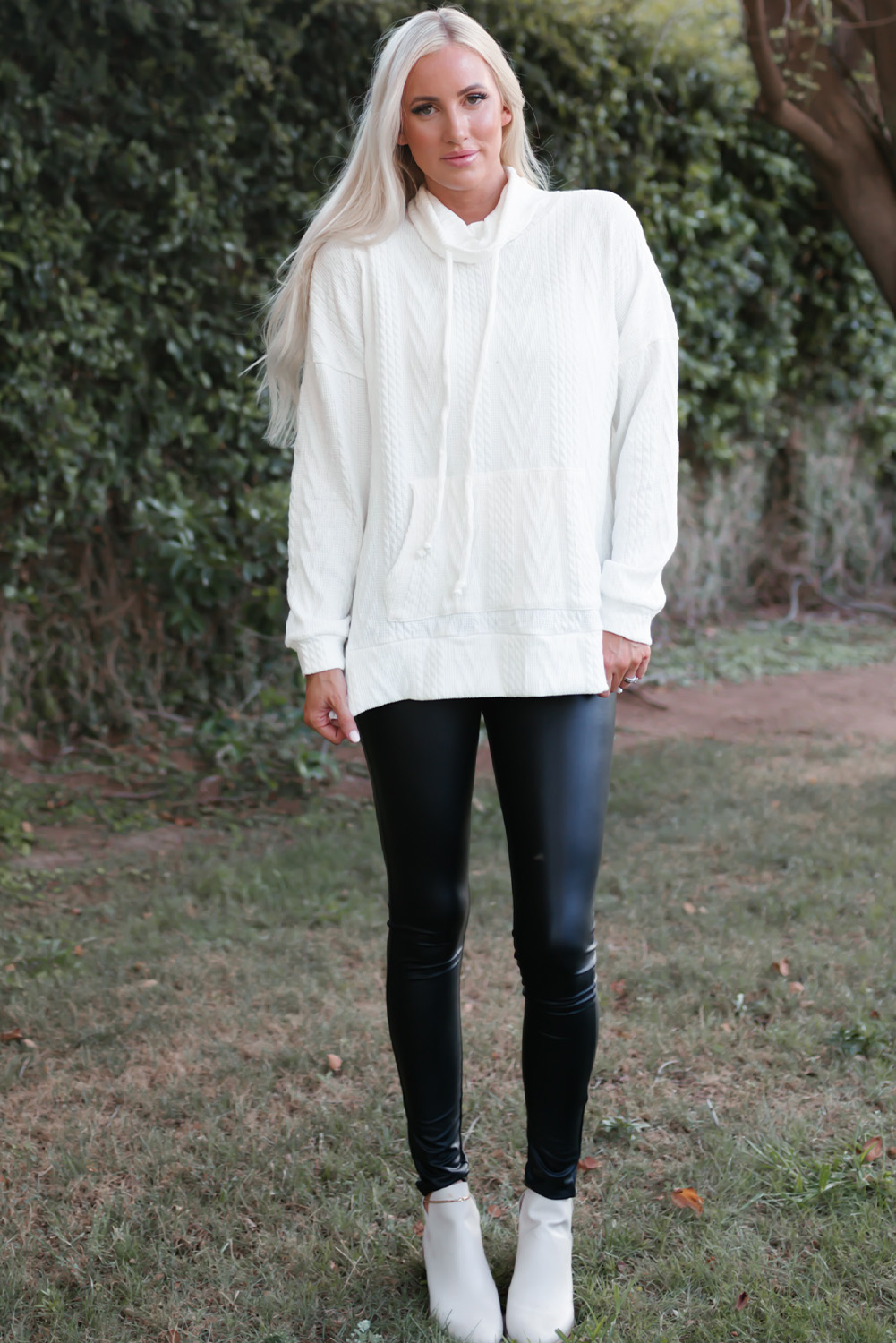 White Cowl Neck Textured Sweatshirt - Image 5