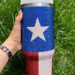 Dark Blue American Flag Star Full Rhinestone Handle Tumbler 40oz