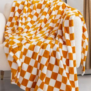 Yellow Checkerboard Printed Soft Throw Blanket 120*200cm