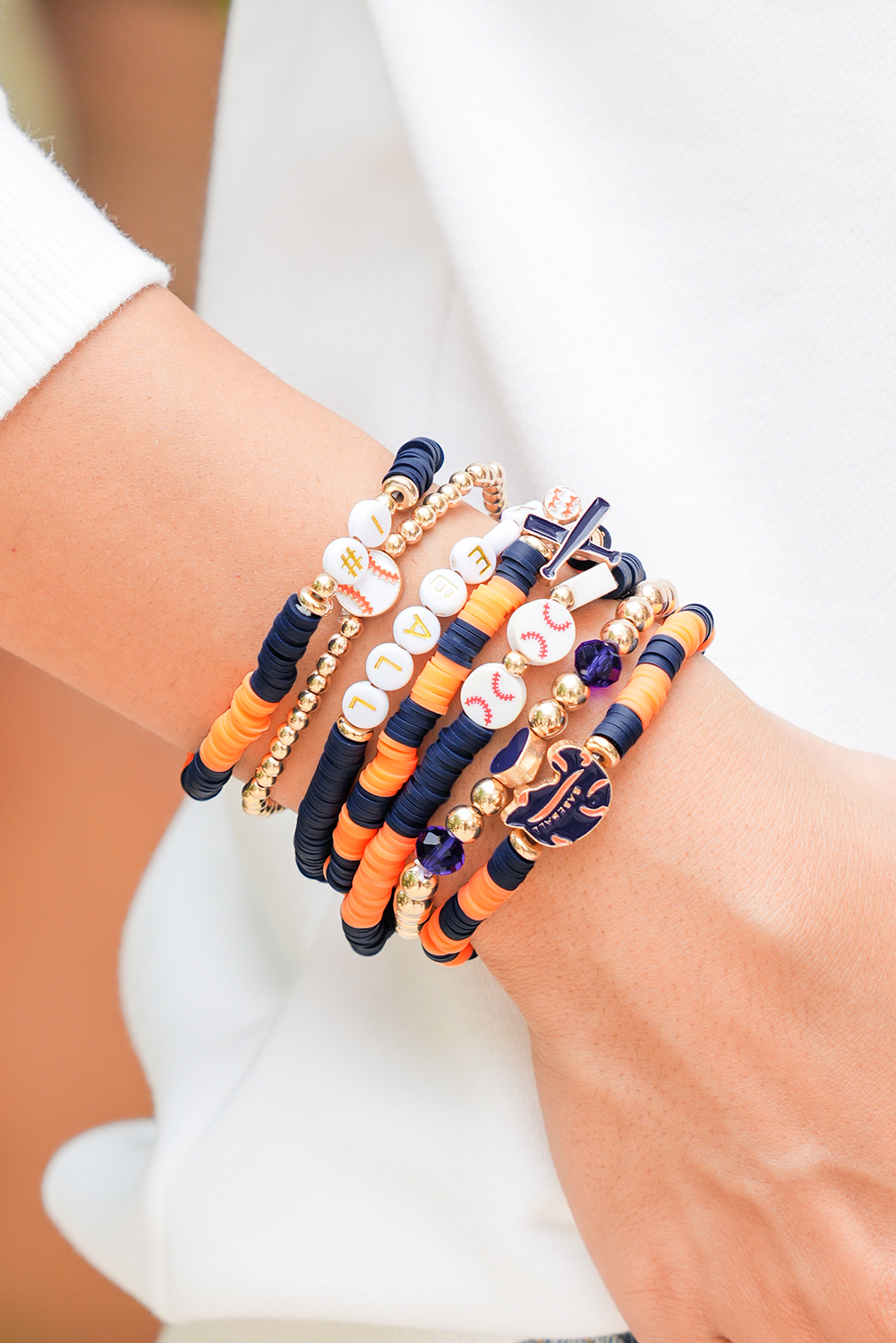 Russet Orange 7pcs Game Day Football Stackable Bracelet Set - Image 3