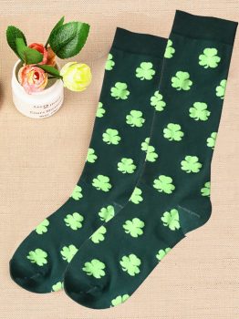 Dark Green St Patricks Clover Print Tube Socks