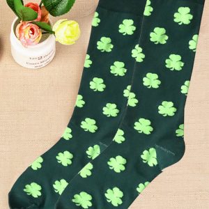 Dark Green St Patricks Clover Print Tube Socks