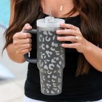 Gray Leopard Print 40OZ Stainless Steel Portable Cup with Handle