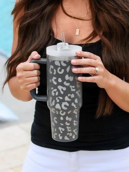 Gray Leopard Print 40OZ Stainless Steel Portable Cup with Handle