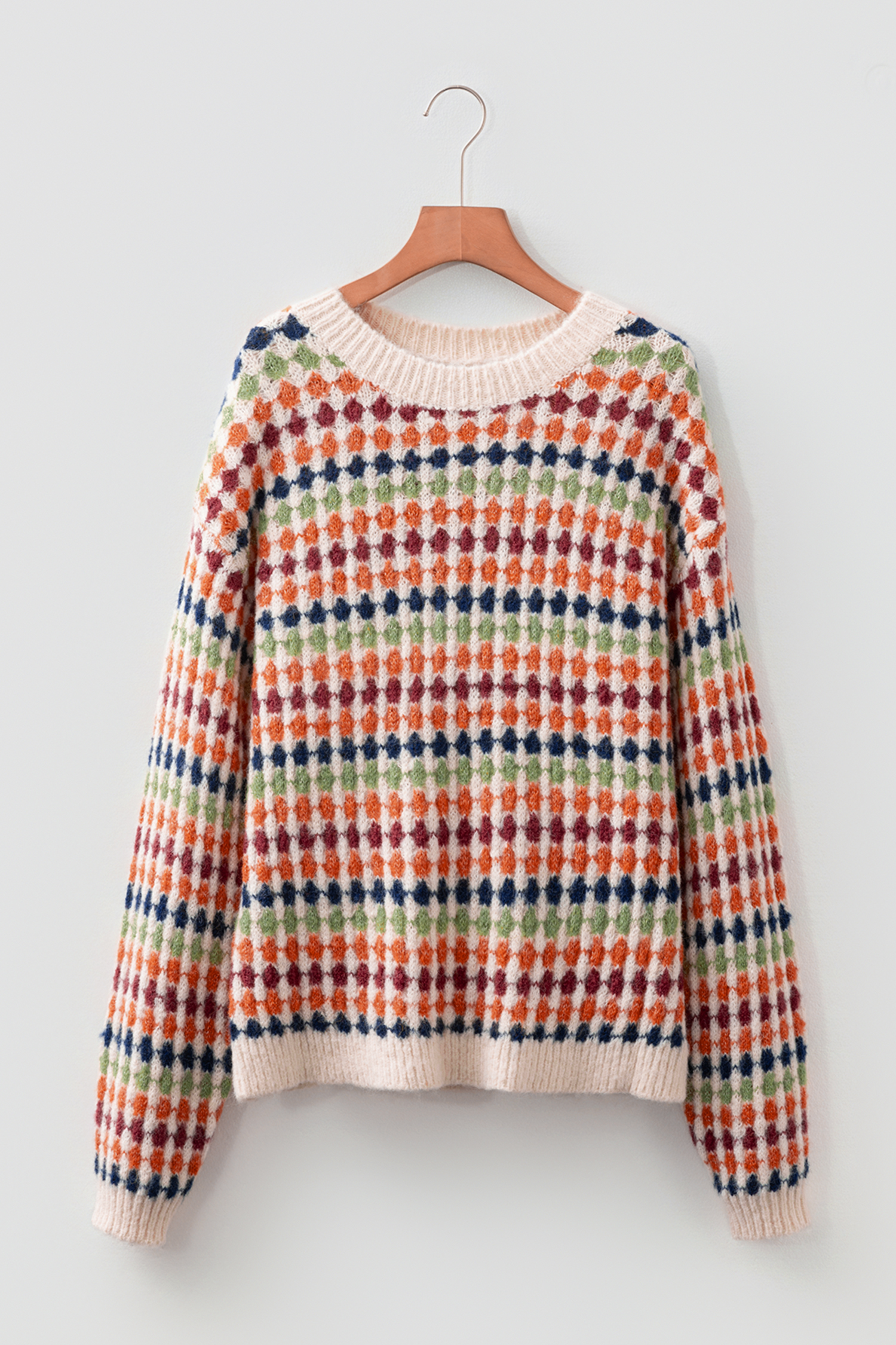Multicolour Dotty Striped Pattern Knit Drop Shoulder Sweater - Image 3