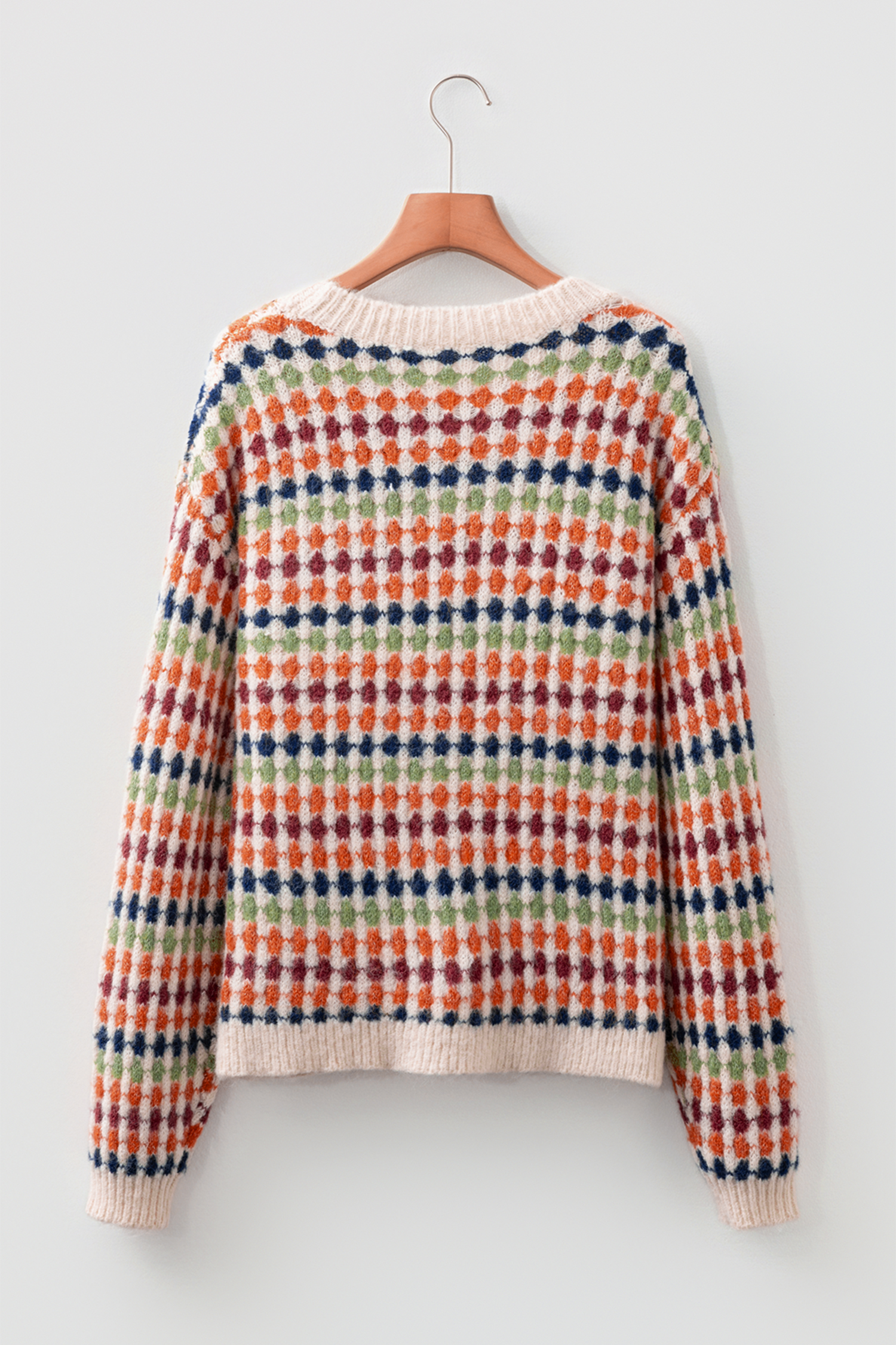 Multicolour Dotty Striped Pattern Knit Drop Shoulder Sweater - Image 4