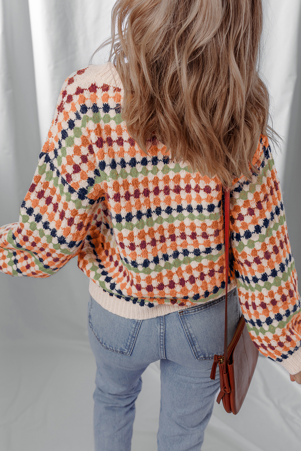 Multicolour Dotty Striped Pattern Knit Drop Shoulder Sweater - Image 2