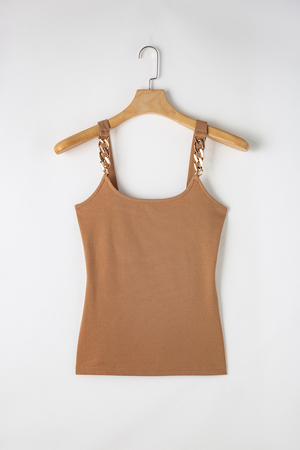 Brown Gold Chain Straps Rib Knit Tank Top - Image 7