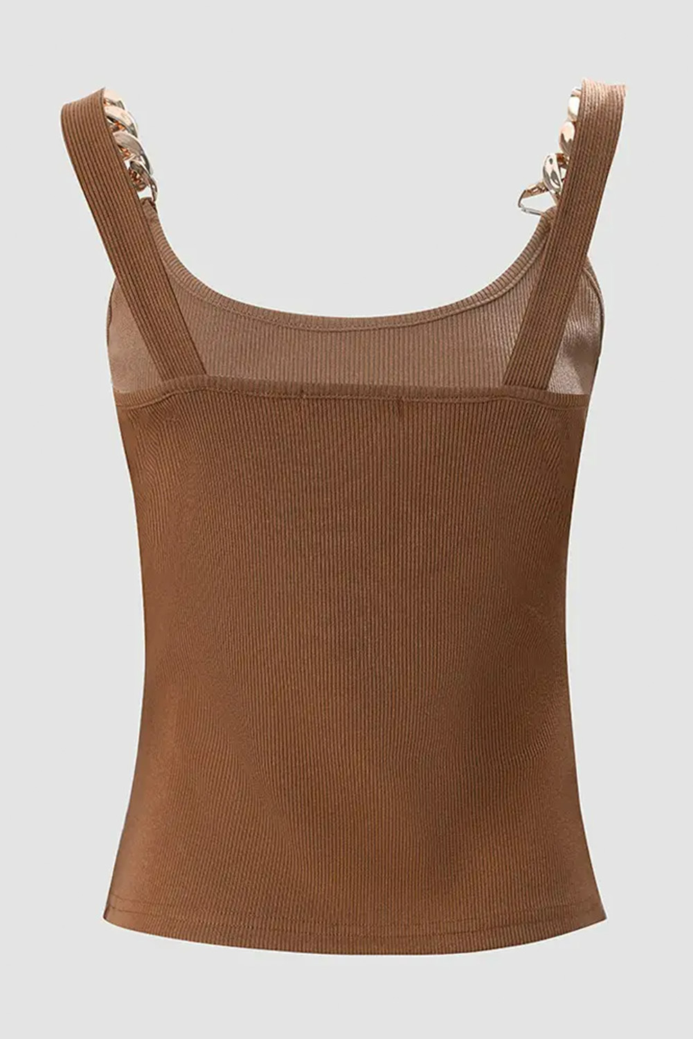 Brown Gold Chain Straps Rib Knit Tank Top - Image 5