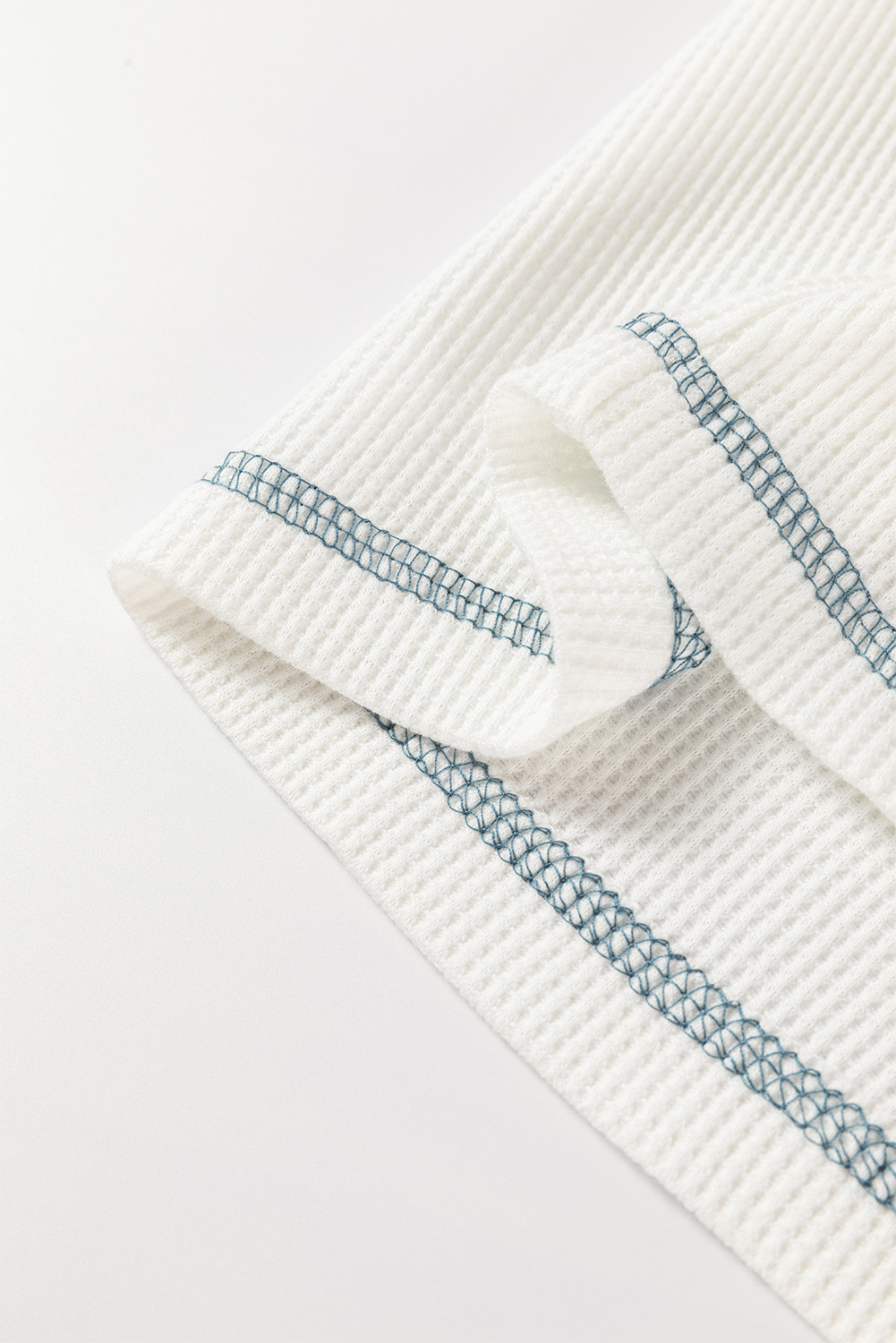 White Floral Patchwork Waffle Knit Raglan Top - Image 6