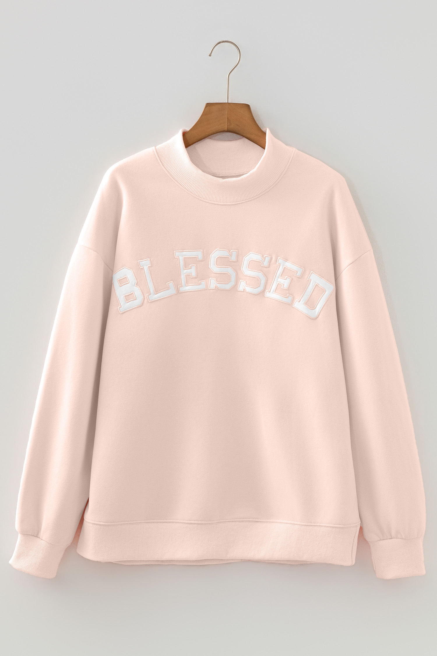 Light Pink Oversize Blessed Embroidered Mock Neck Sweatshirt - Image 4