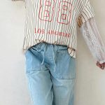 Blue Stripe 88 LOS ANGEL Graphic Lace Patchwork Faux Two Piece V Neck Top