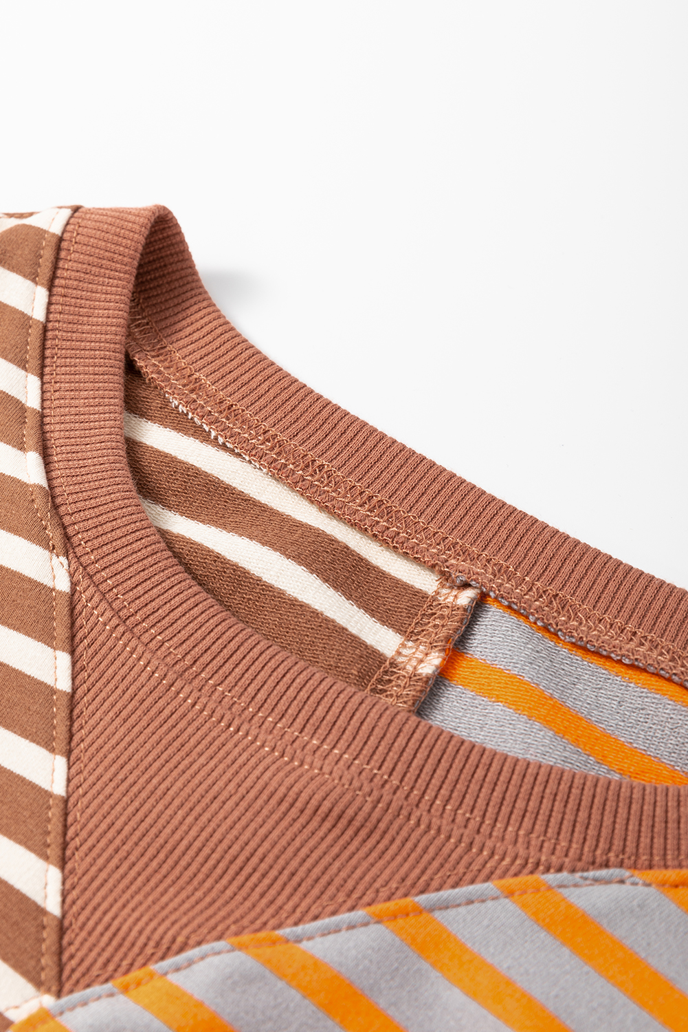 Brown Stripe Casual Stripe Colorblock Drop Shoulder Oversize Sweatshirt - Image 6