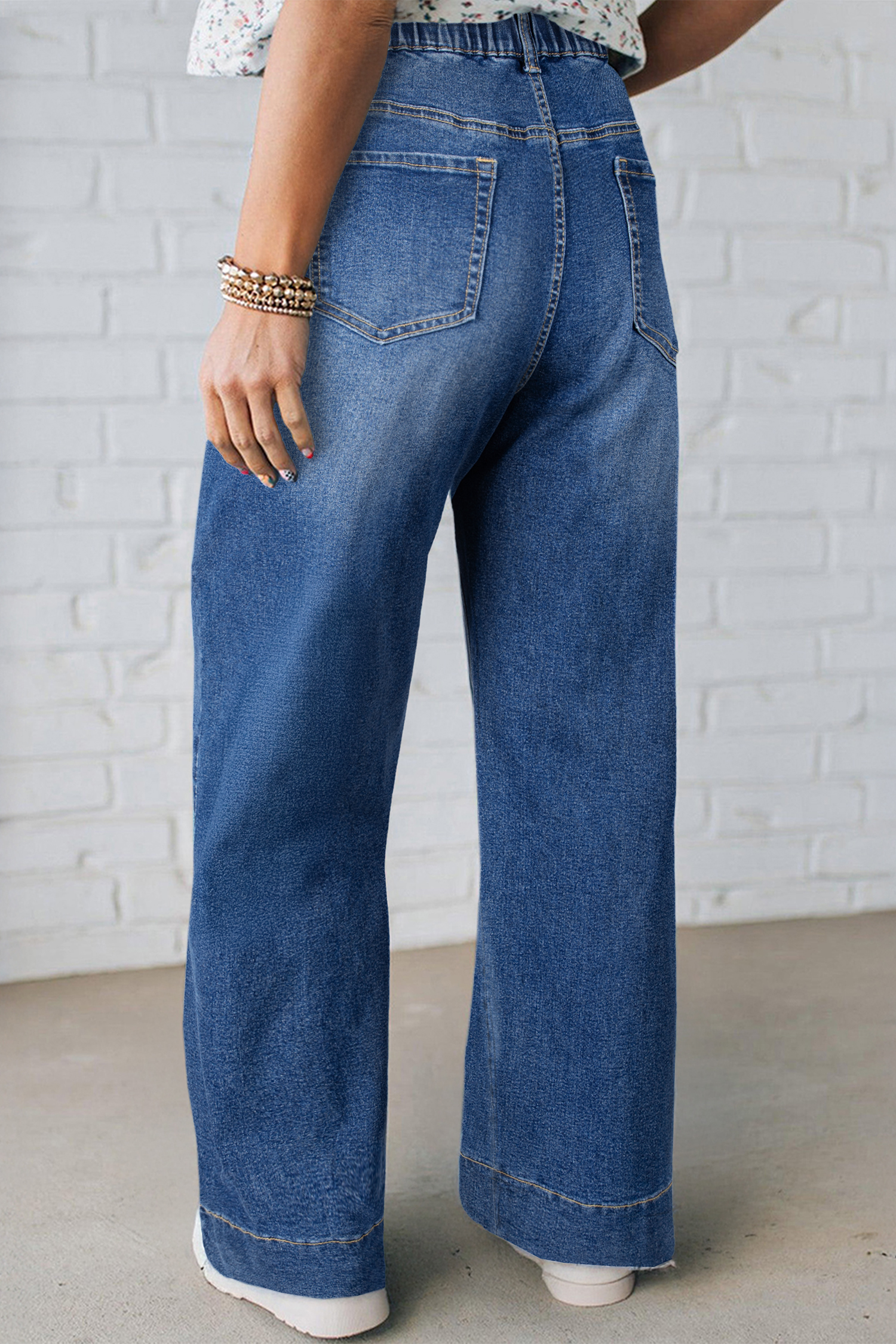 Dark Blue Acid Wash Contrast Lace-up Plus Size Jeans - Image 2