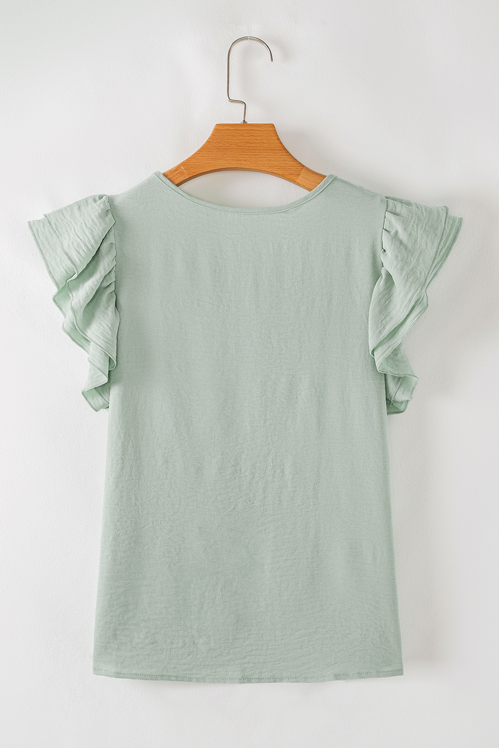 Clearly Aqua Solid Color Ruffled Short Sleeve Casual Blouse - Image 8