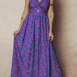 Blue Floral Print Twisted V Neck Tied Backless Maxi Dress