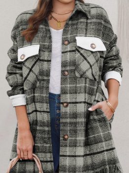 Black Plus Size Macrame Plaid Coat