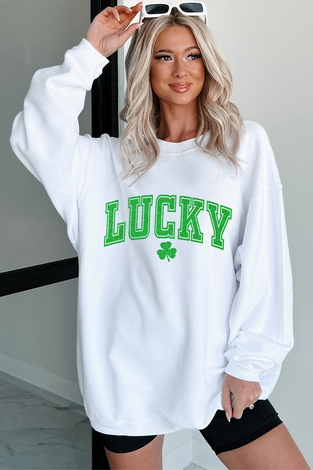 White St. Patricks LUCKY Graphic Corded Sweatshirt - Image 5