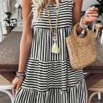 Black Stripe U Neck Sleeveless Loose Fit Mini Dress