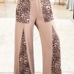 Straw Yellow Mineral Wash Leopard Patchwork Wide Leg Pants
