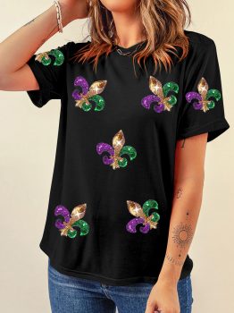 Black Mardi Gras Symbol Patched Crewneck T Shirt