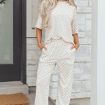 Khaki Checkered Print Half Sleeve Tee 2pcs Lounge Pant Set