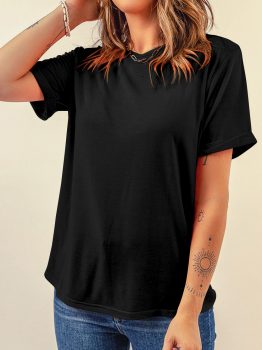 Black Casual Plain Crew Neck Tee