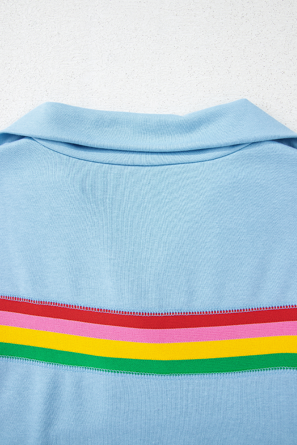 Sky Blue Rainbow Colorblock Collared Short Sleeve Top 2 Piece Shorts Set - Image 5