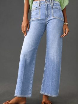 Beau Blue Loose Straight Leg Cropped High Waist Jeans