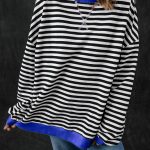Black Stripe Oversized Contrast Trim Pullover Sweatshirt