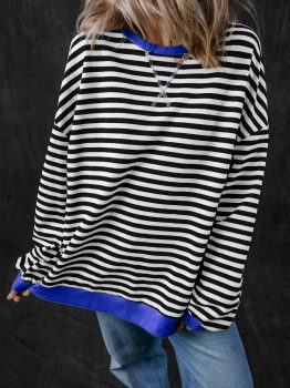 Black Stripe Oversized Contrast Trim Pullover Sweatshirt
